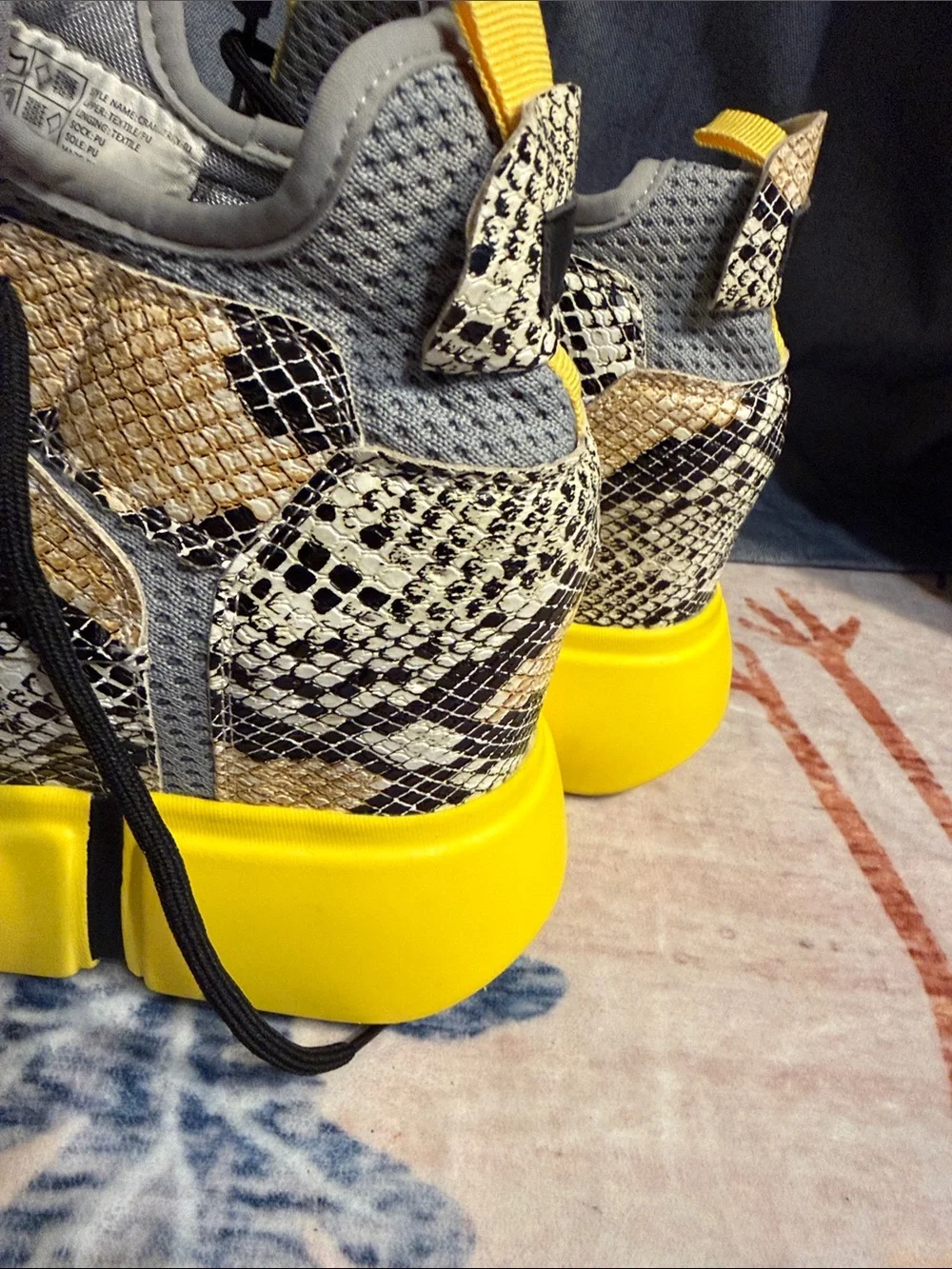 Yellow Snake-Print Platform Sneakers
